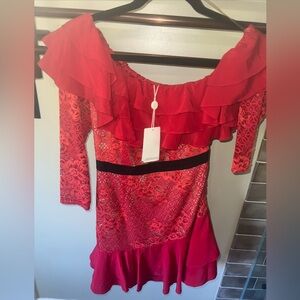 For Love & Lemons Chianti Off The Shoulder Dress in Red sz XS